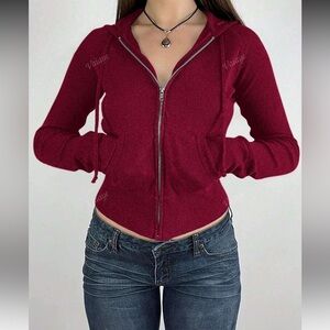 Women's Burgundy Zip-Up Sweater